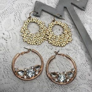 BUNDLE lot 2 costume fashion earrings hoops and dangle drop bejeweled and floral